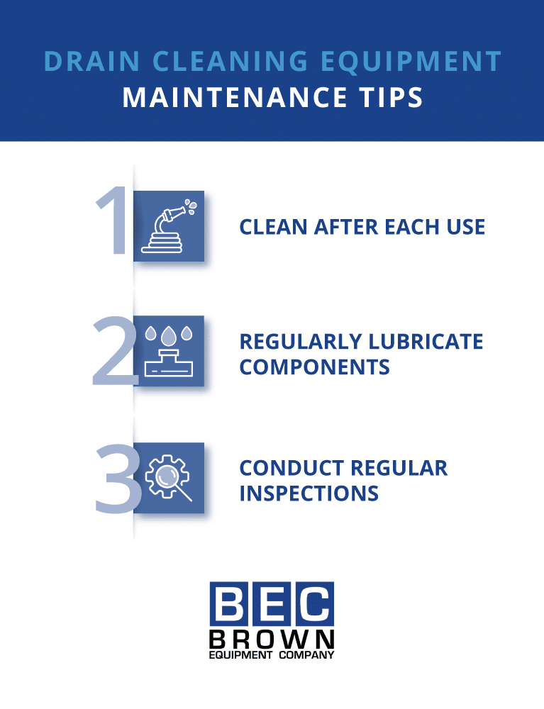 Drain cleaning maintenance tips: clean, lubricate, and inspect equipment regularly for optimal performance.