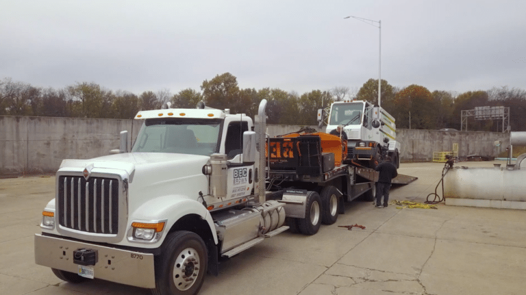 Heavy-duty truck loading equipment for safe and efficient transport of machinery.