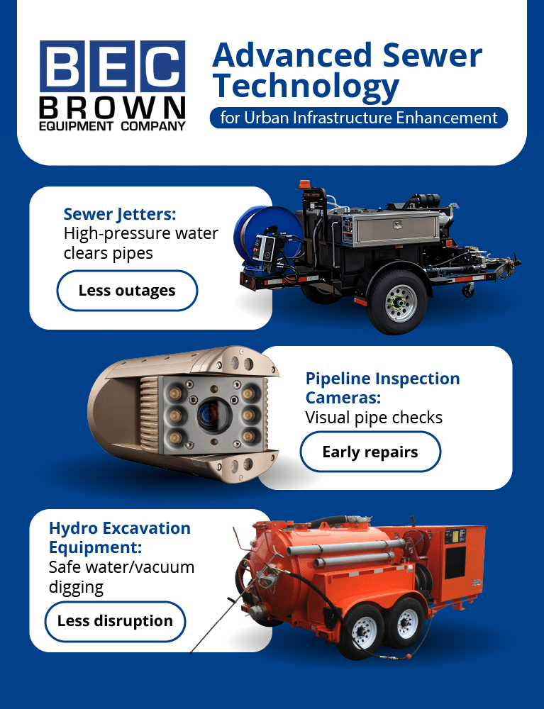 Advanced sewer technology solutions for urban infrastructure, including jetters and inspection cameras.