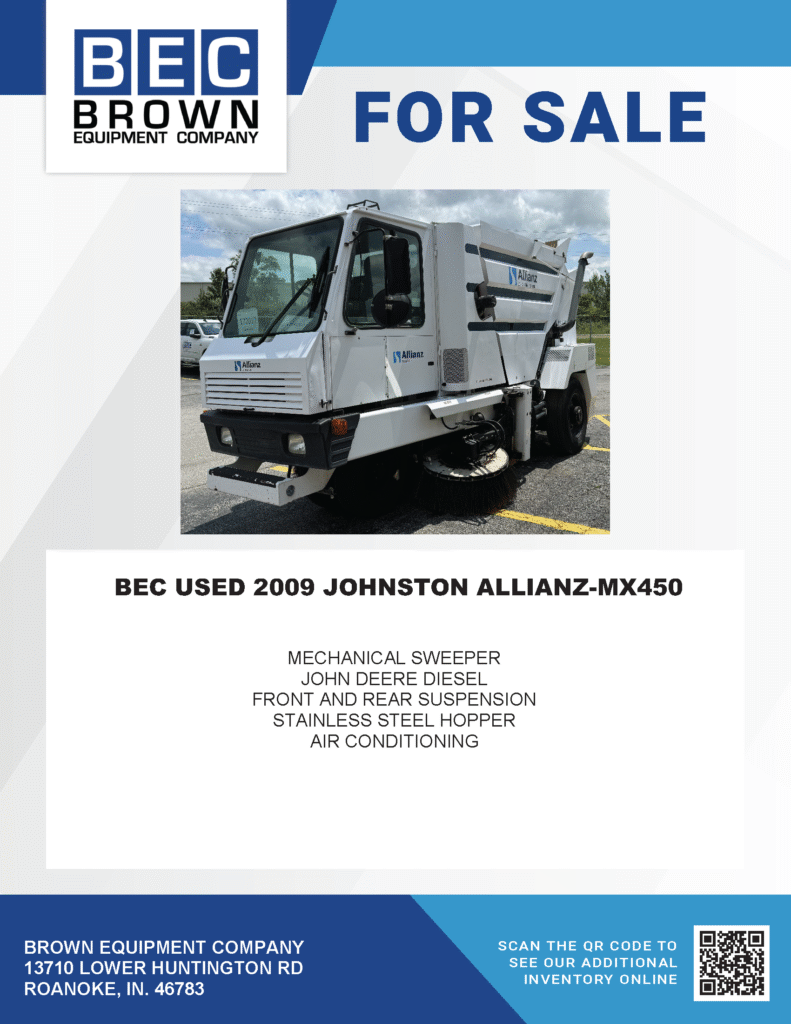 Used 2009 Johnston sweeper for sale, featuring John Deere diesel and stainless steel hopper.