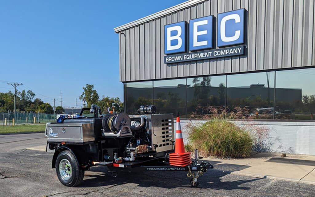 Durable sewer jetting trailer suited for industrial wastewater management