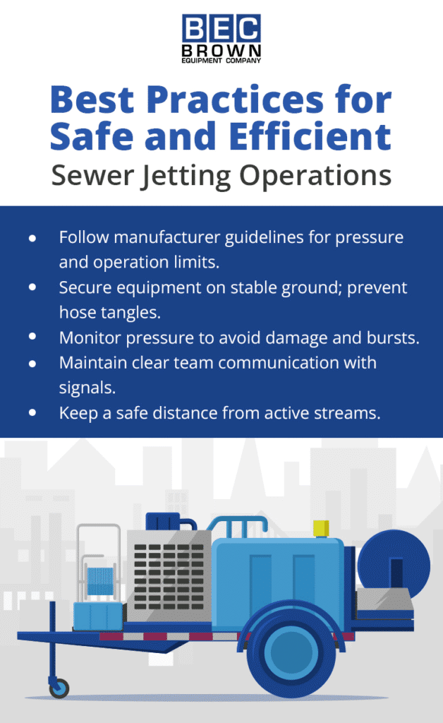 Best practices for safe sewer jetting operations and equipment use.