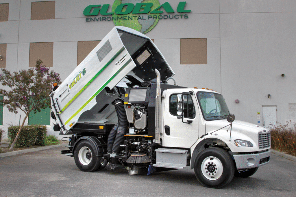 Advanced street sweeper by Global Environmental Products, designed for efficient street maintenance.