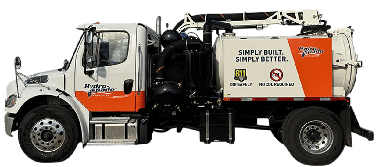 Hydrospade truck for efficient underground utility work and safe excavation services.