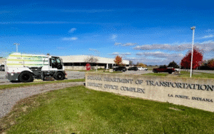 Indiana Department of Transportation office complex exterior view in La Porte, Indiana.