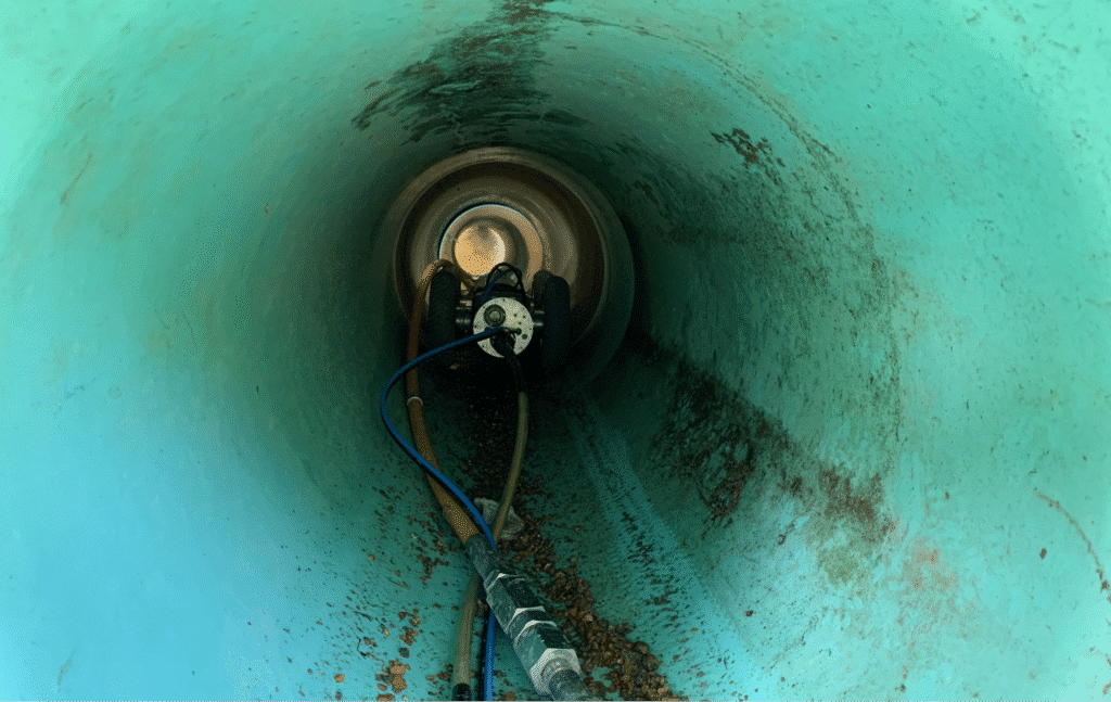 Inside view of a pipe highlighting inspection equipment for maintenance efficiency.