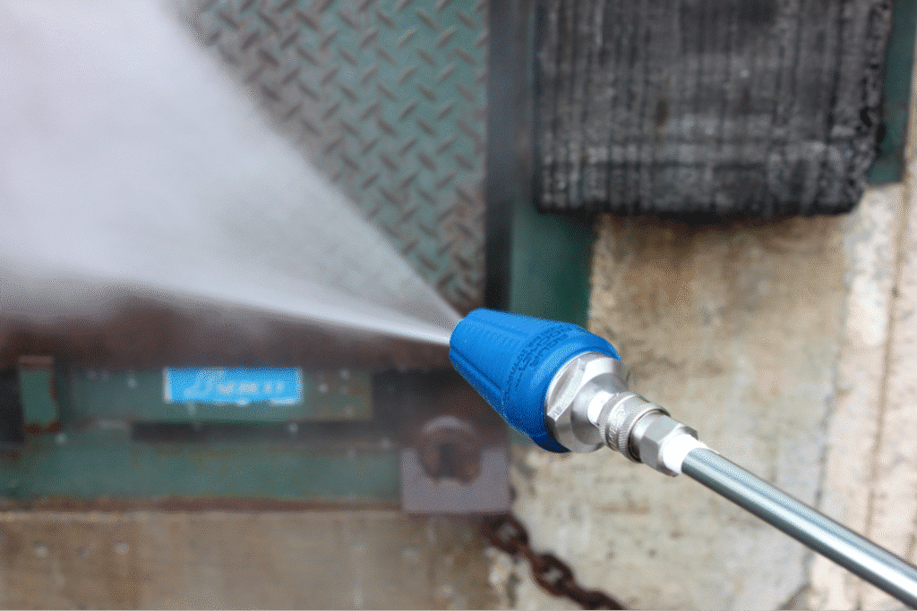 High-pressure water sprayer nozzle delivering powerful cleansing spray.