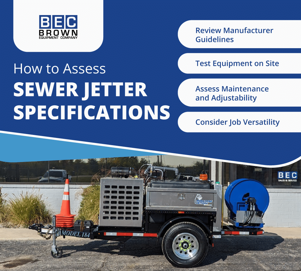 Sewer jetter specifications for maintenance, testing, and equipment versatility assessment.