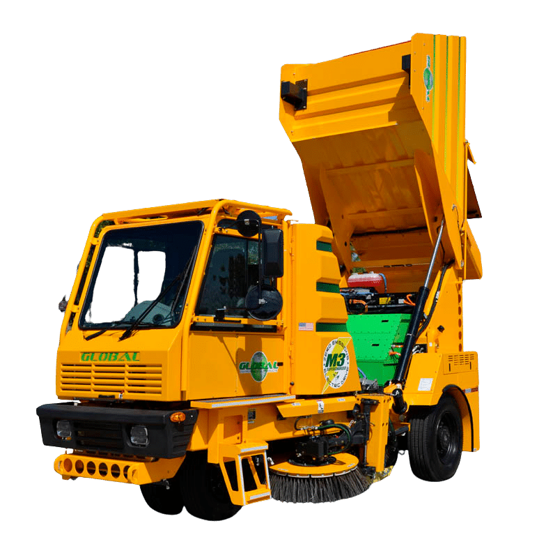 Bright yellow street sweeper truck designed for efficient urban cleaning and maintenance.