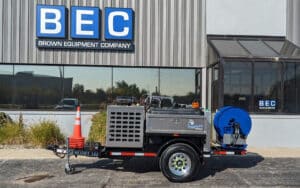 BEC equipment trailer showcasing high-quality tools for professional use outside the Brown Equipment Company.