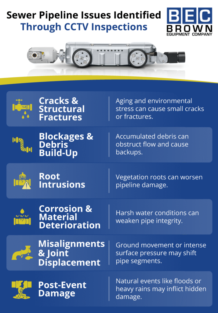 CCTV inspections reveal common sewer pipeline problems like blockages and structural damage.