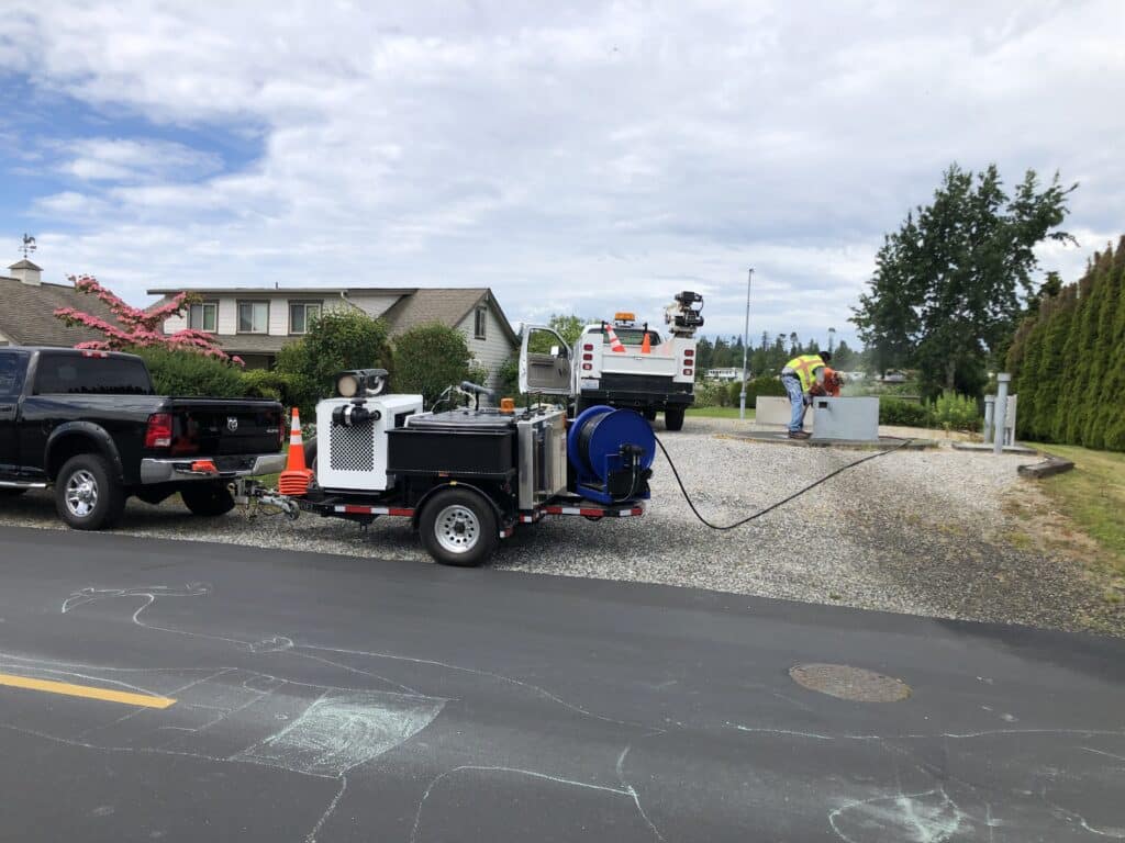 Mongoose Sewer Jetter at a construction site for efficient drainage and excavation operations.