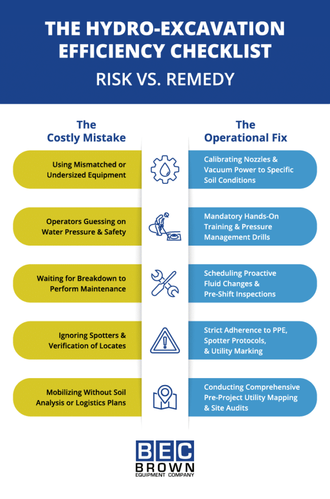 Hydro-excavation checklist to prevent costly mistakes and improve operational efficiency.