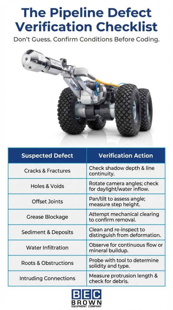 Pipeline defect verification checklist for coding accuracy and efficient maintenance practices.