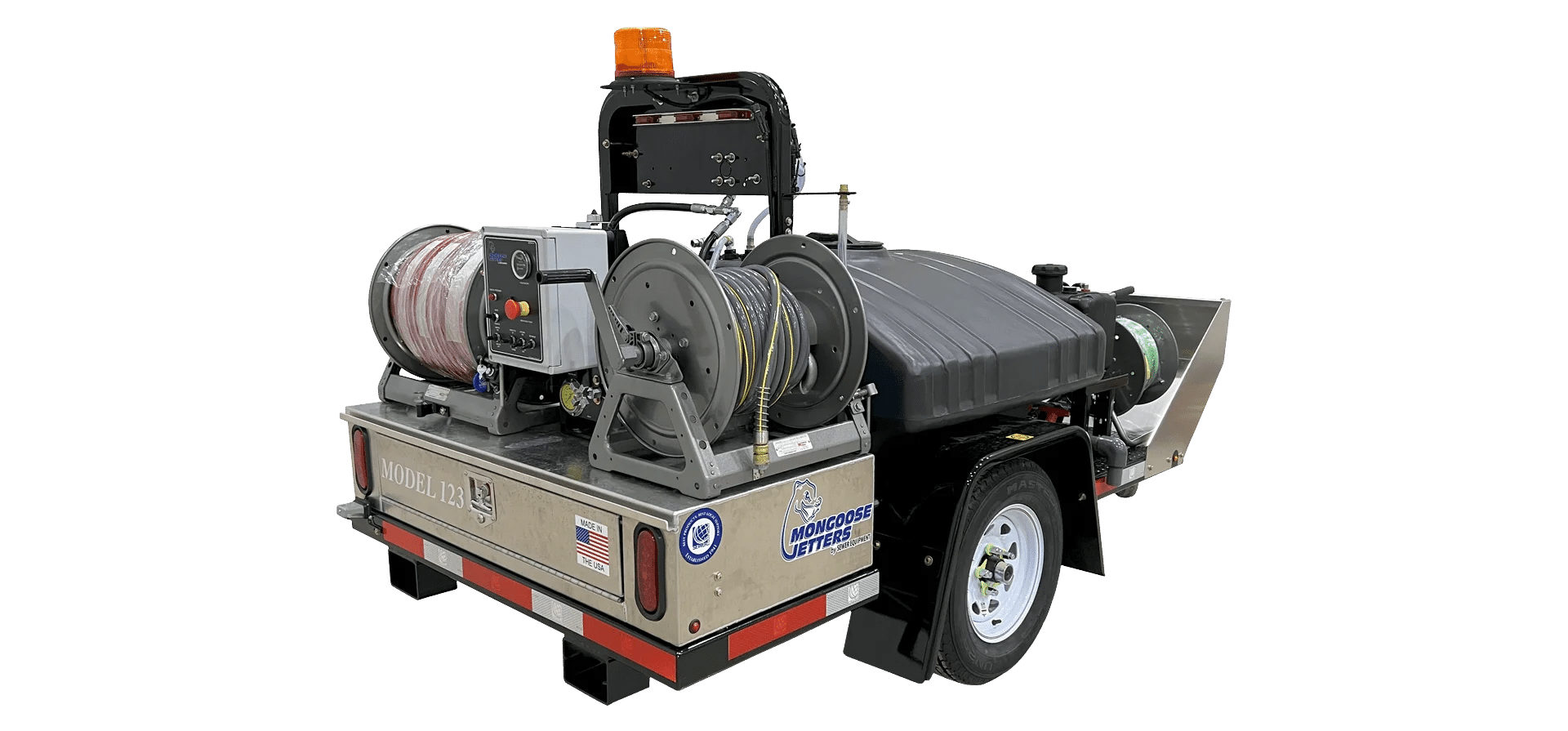 Mongoose Jetters Model 123-T compact single axle trailer jetter