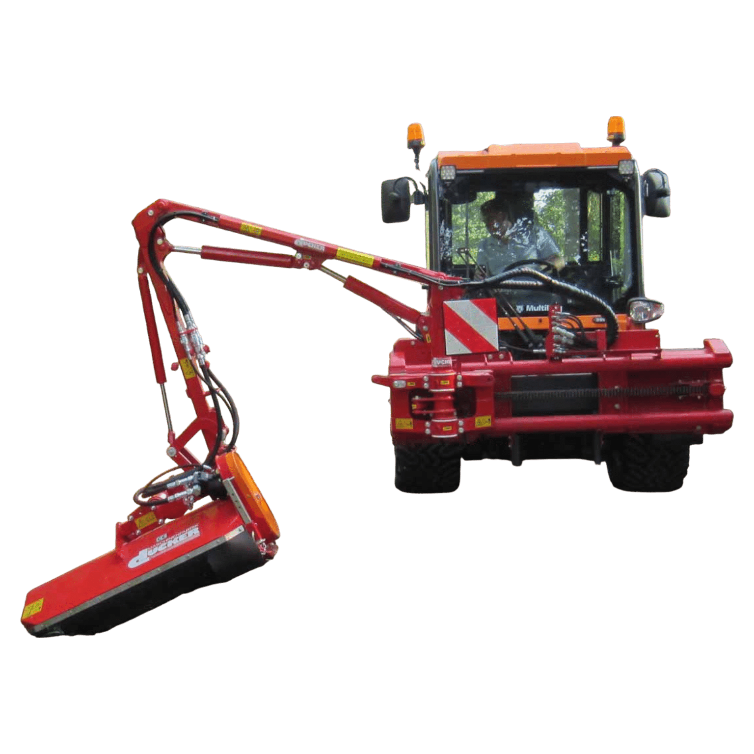 Multihog boom mower flail arm attachment with 16-foot reach for roadside and embankment mowing