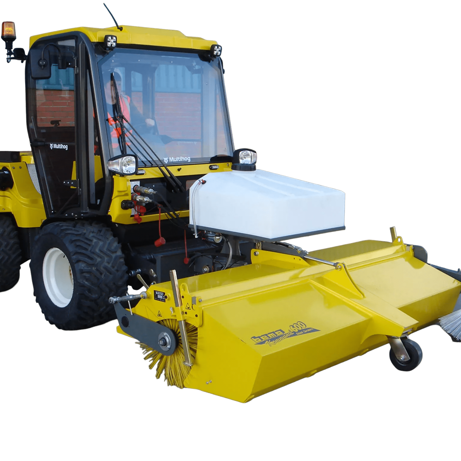 Multihog front sweeper Bema attachment with 90-inch sweep width and integrated dust suppression