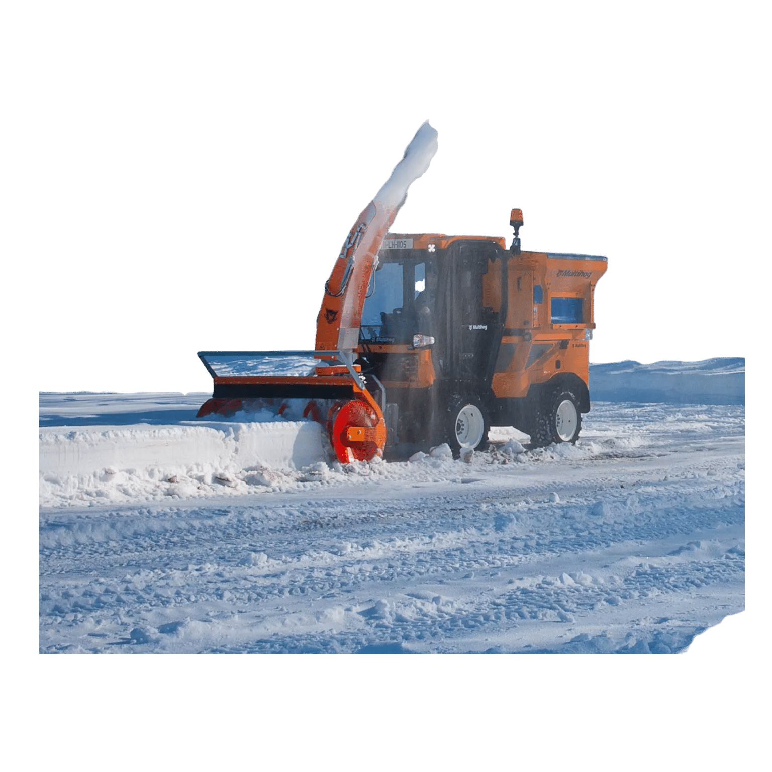 Multihog snow blower two-stage rotary attachment capable of clearing 550 tons per hour