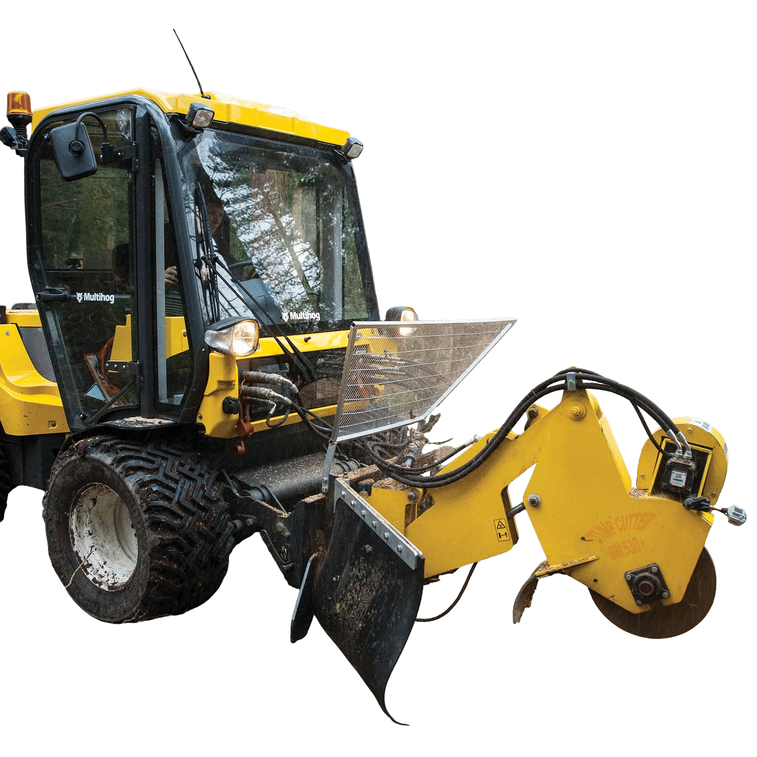 Multihog stump grinder attachment with 21-inch cutting wheel and 16 hardened teeth