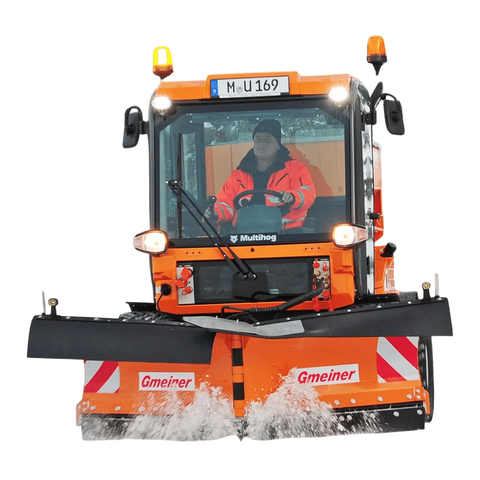 Multihog V snow plough attachment with V-shape and wedge clearing modes for deep snow