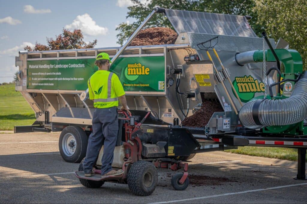 Efficient landscaping with Mulch Mule for quick and easy mulch application.