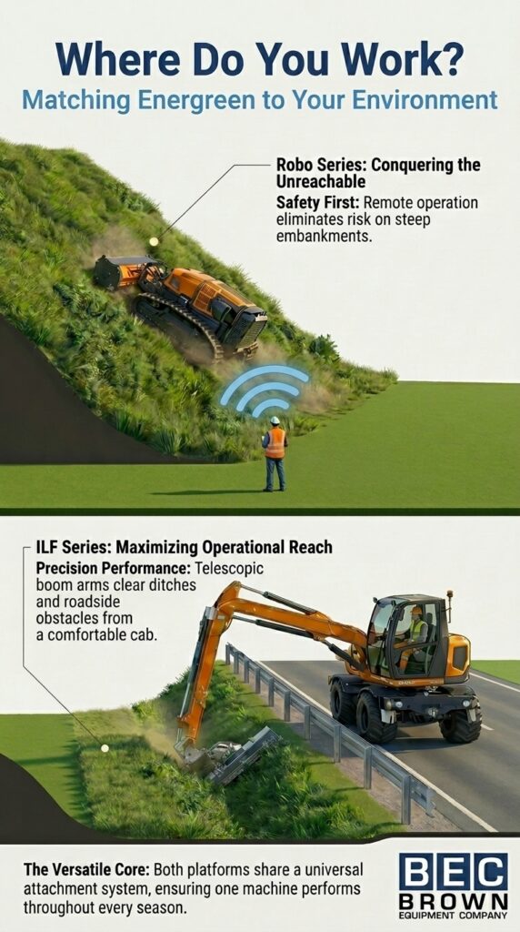 Versatile equipment for landscaping and construction in various challenging environments.