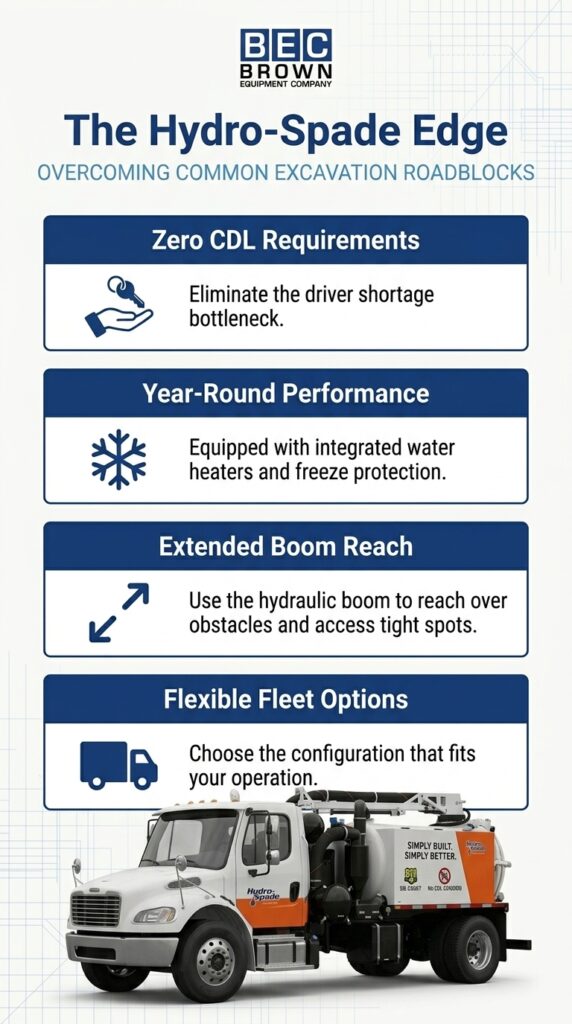 Hydro-Spade: Efficient excavation solutions with flexible options and year-round performance.