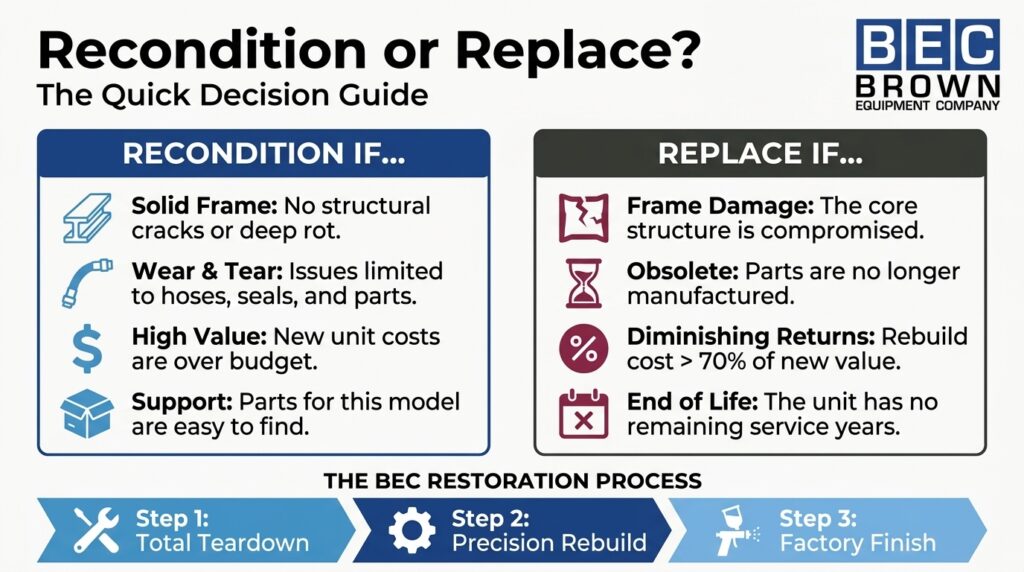 Equipment decision guide: when to recondition or replace for optimal performance.