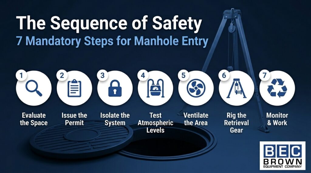 Essential precautions for safe sewer manhole confined space entry procedures.